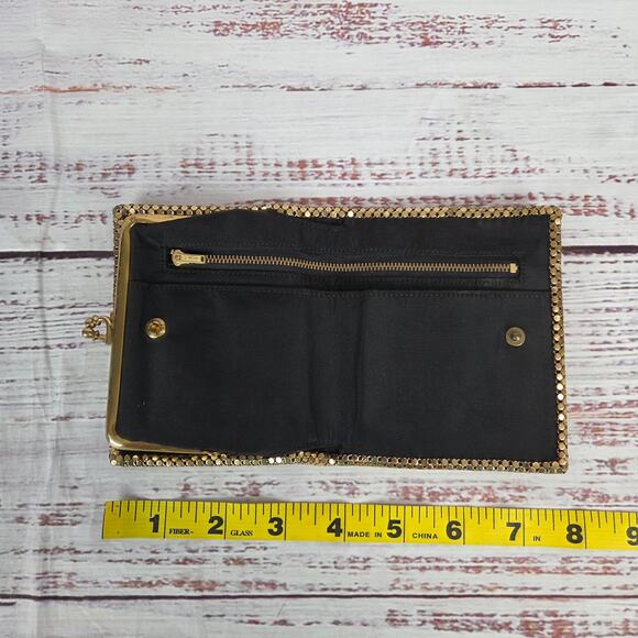 Vtg Whiting & Davis Gold Tone Mesh Wallet Kisslock Multi Pocket USA 50's Flapper - Picture 9 of 12